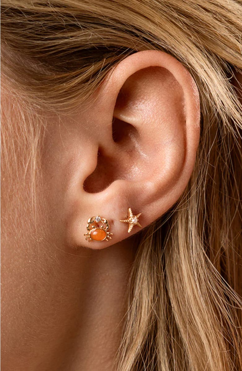MADE BY MARY Low Tide Crab Stud Earrings Set, Alternate, color, Gold Vermeil