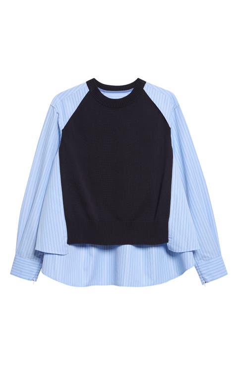 Poplin Mixed Media Knit Sweater