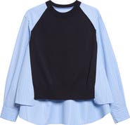 Sacai Poplin Mixed Media Knit Sweater