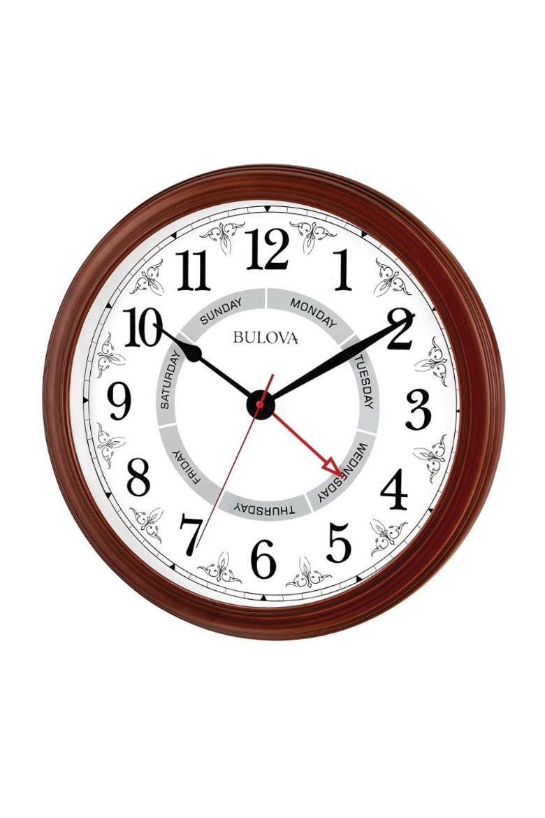 Daily Wall Clock, 18" Diameter, Brown Cherry, Alternate, color, Brown Cherry