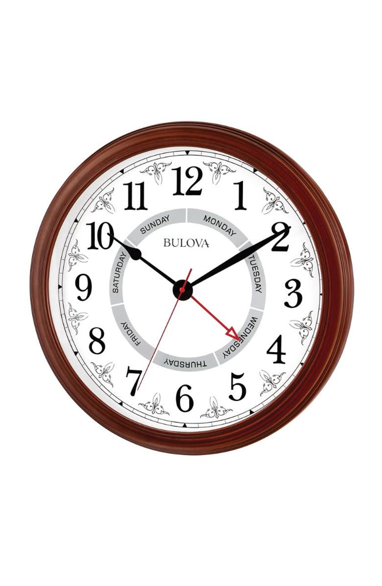 Bulova Clocks Daily Wall Clock, 18" Diameter, Brown Cherry, Alternate, color, Brown Cherry