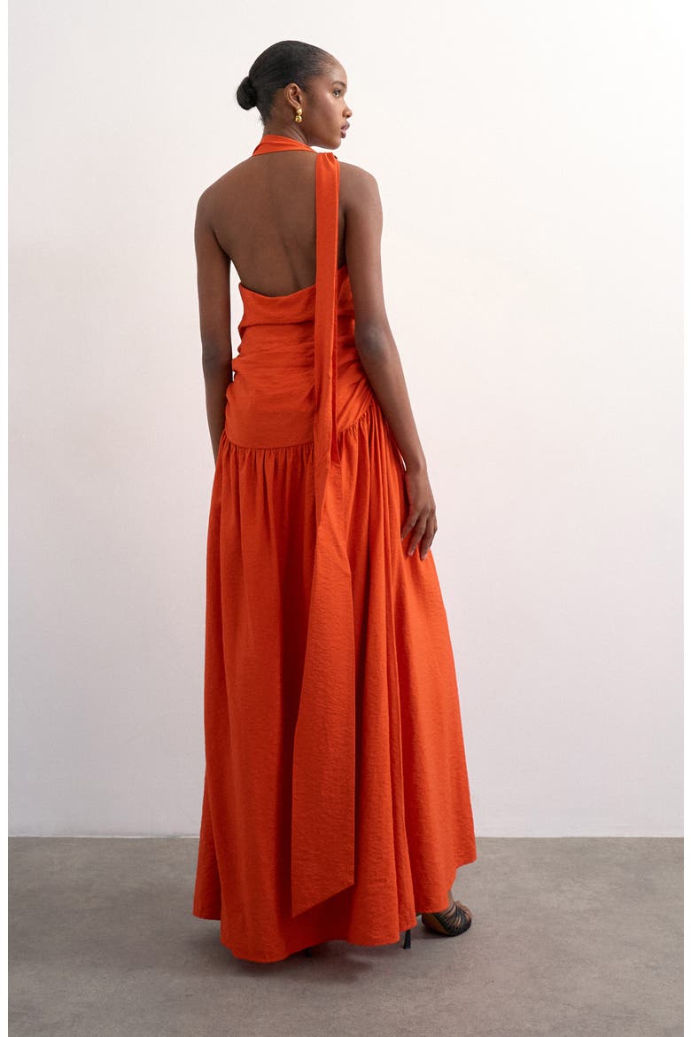 Scarf Neck Plunge Maxi Dress, Alternate, color, ORANGE