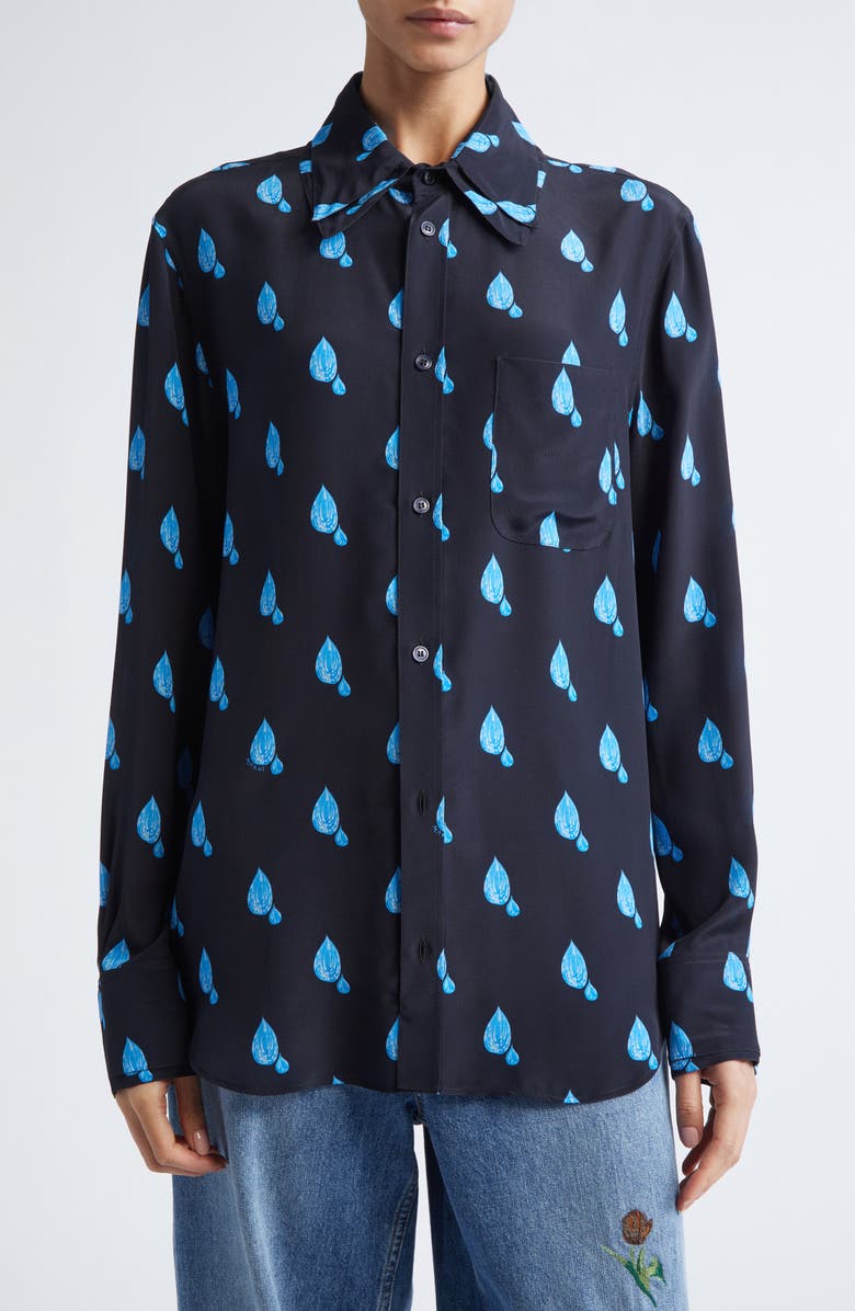 Marni Raindrop Print Button-Up Shirt, Main, color, Drn99 Black