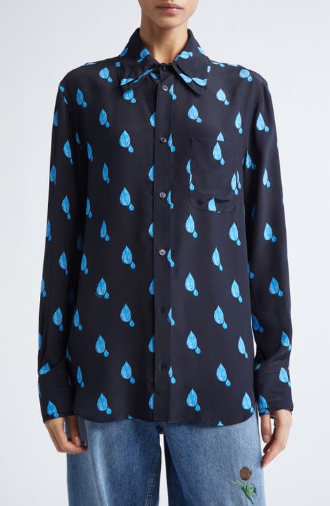 Raindrop Print Button-Up Shirt