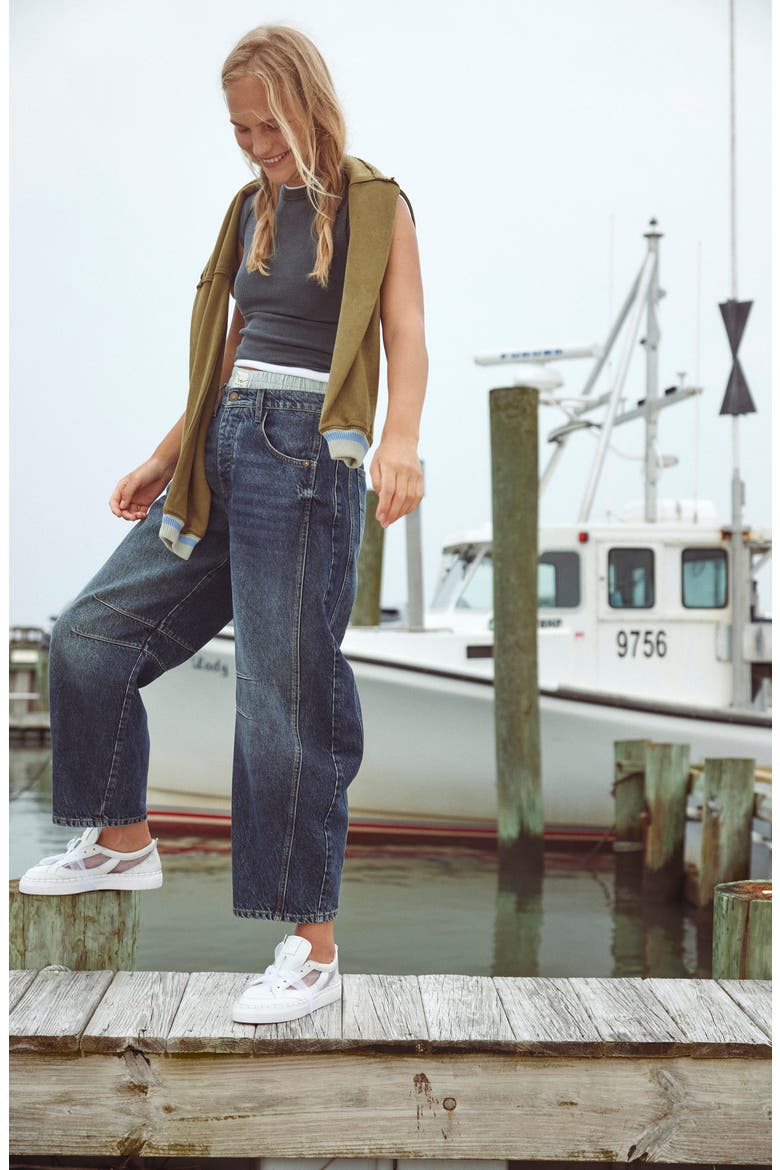Good Luck Mid Rise Barrel Jeans, Alternate, color, DEEP END