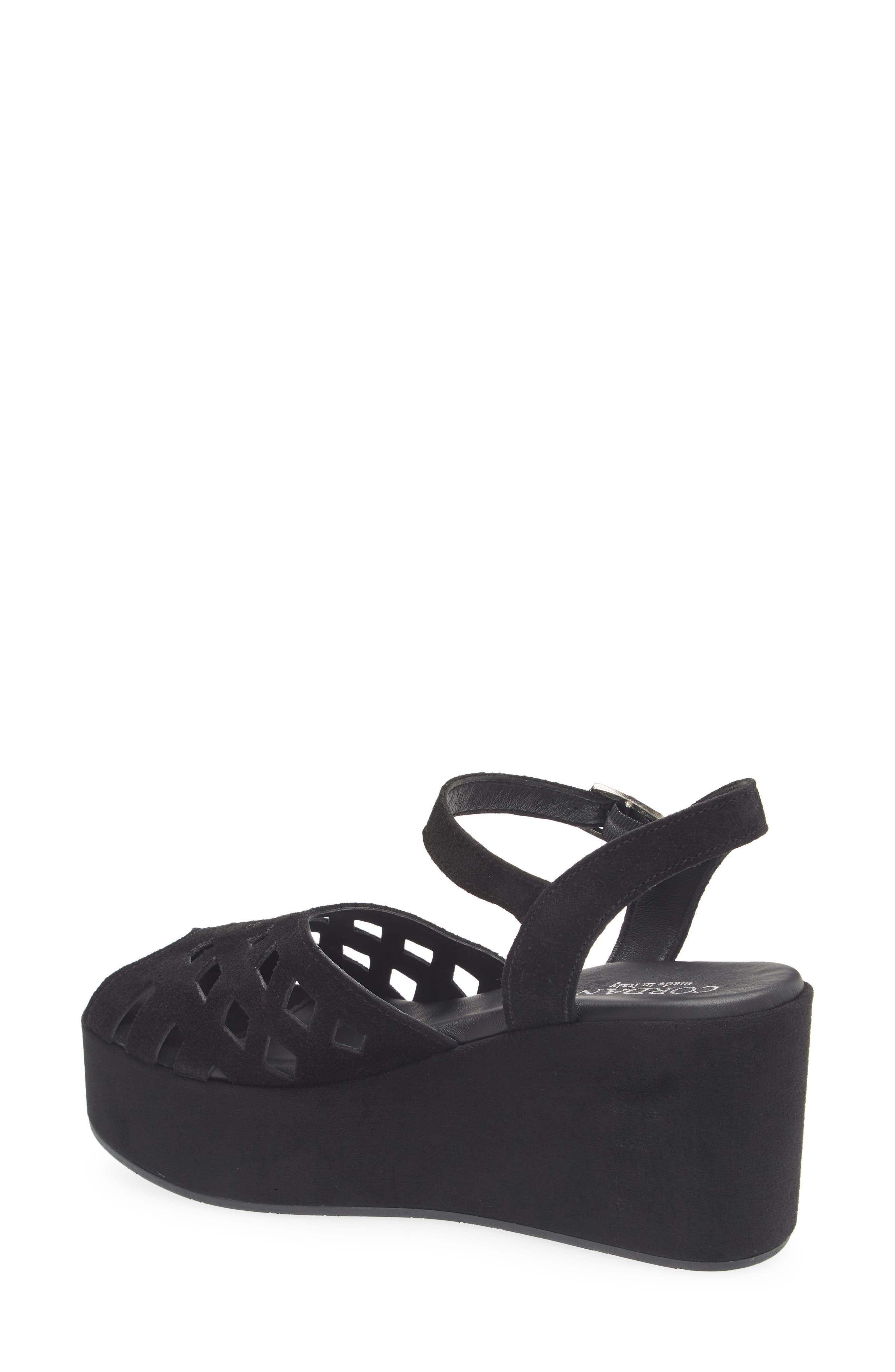 Cordani Jaymie Ankle Strap Peep Toe Platform Wedge Sandal, Alternate, color, Black Suede