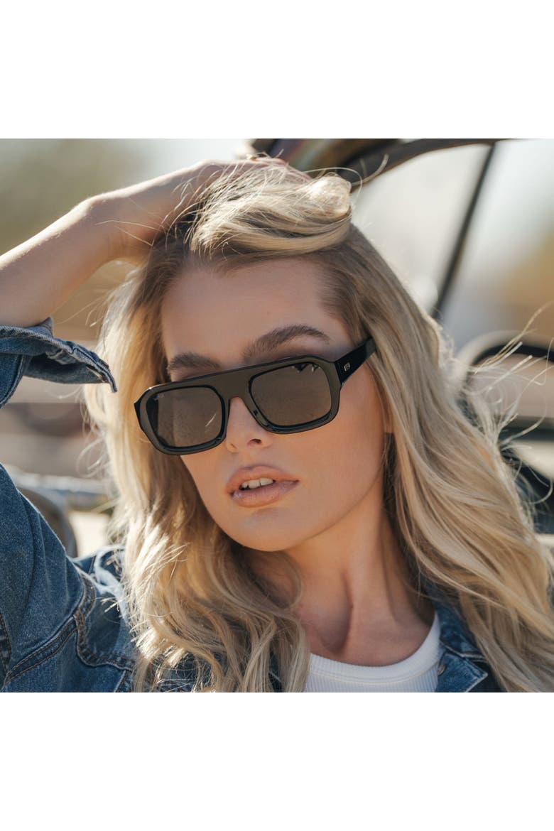 Harlee - 54mm Rectangular Aviator Polarized Sunglasses, Alternate, color, Black