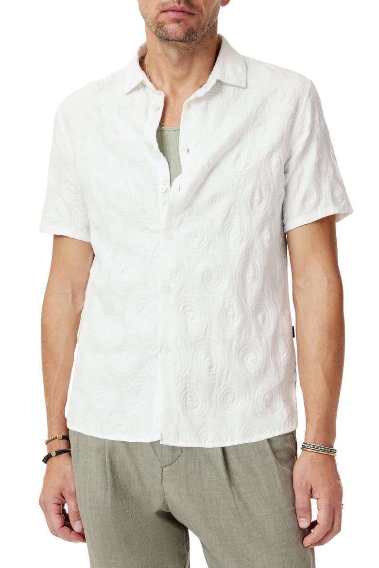 Sean Cotton & Linen Short Sleeve Button-Up Shirt, Main, color, CHALK