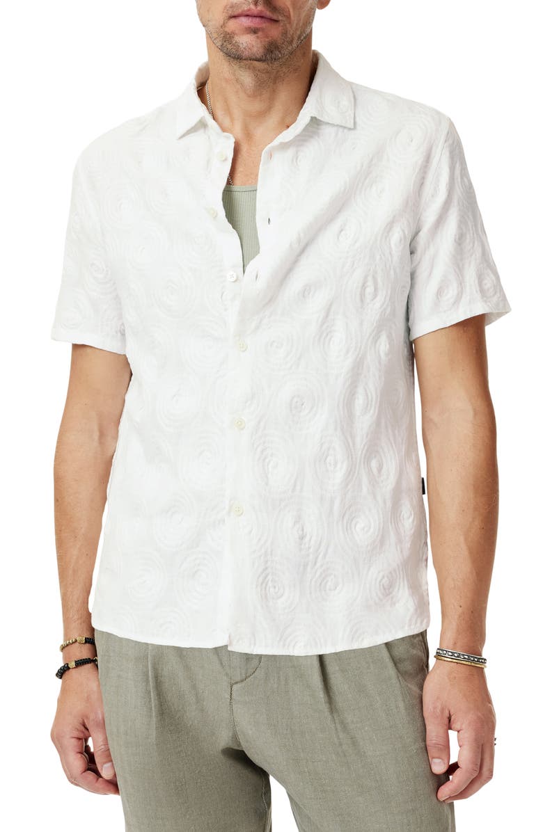 John Varvatos Sean Cotton & Linen Short Sleeve Button-Up Shirt, Main, color, Chalk
