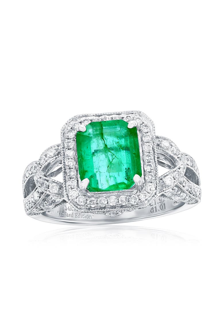 14K Gold 1.92ct Emerald & 1.01cttw Diamond Ring, Main, color, Green