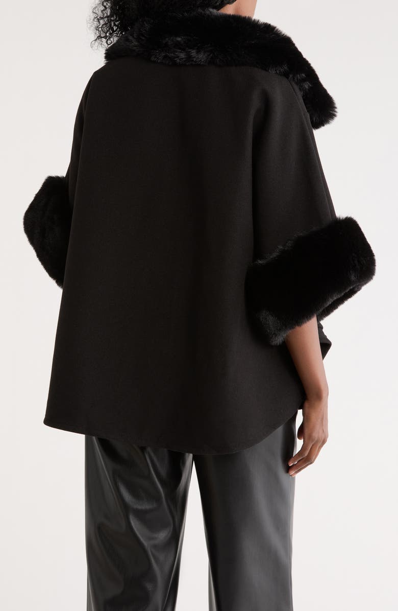 BCBG Faux Fur Belted Topper, Alternate, color, Black