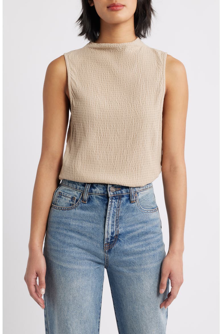 Smocked Funnel Neck Top, Main, color, LIGHT OAK