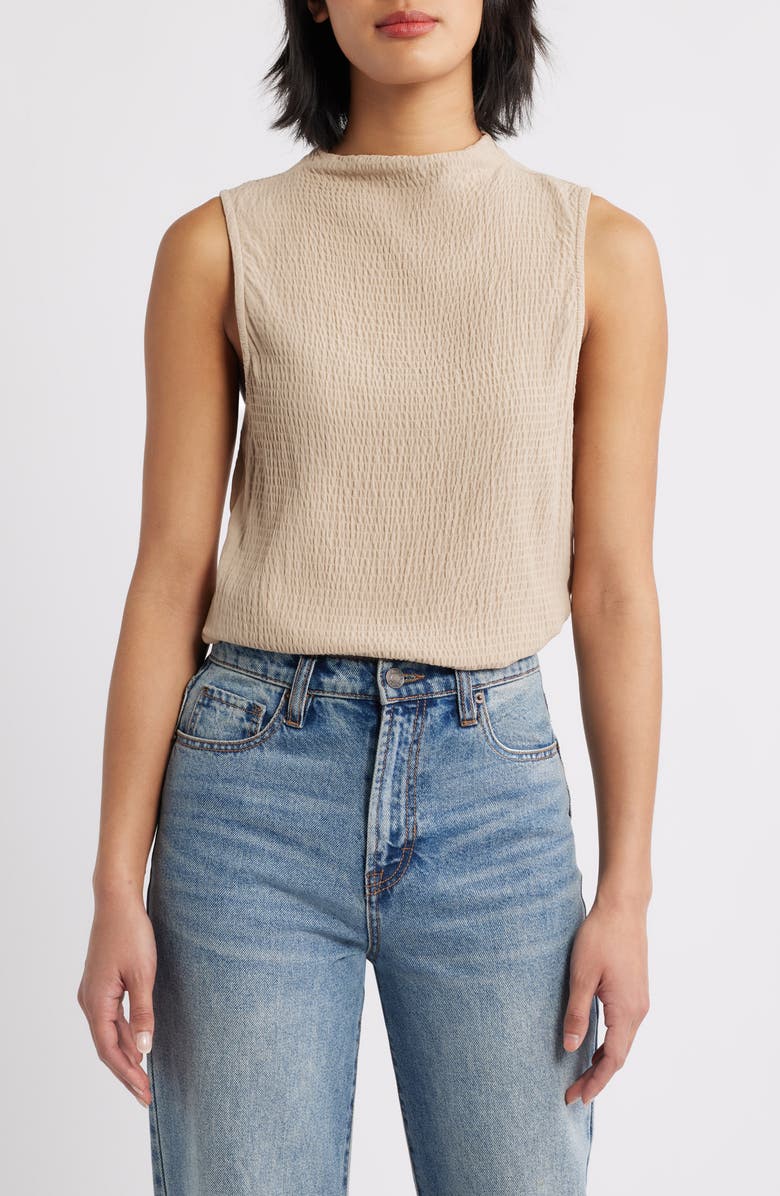 Cloth & Stone Smocked Funnel Neck Top, Main, color, Light Oak
