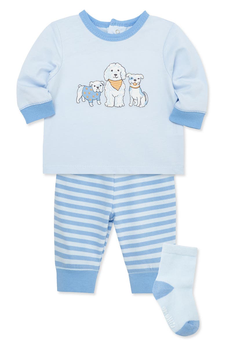 Little Me Puppies Long Sleeve Shirt, Pants & Socks Set, Alternate, color, Blue