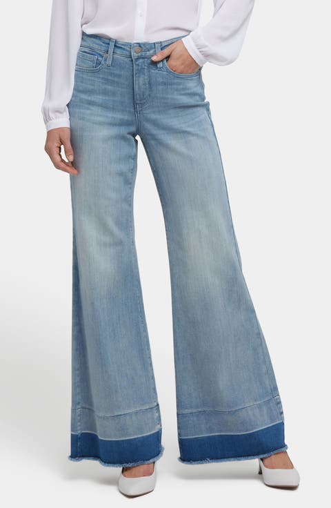 Mia Frayed Shadow Hem Wide Leg Palazzo Jeans (Light Paradise)