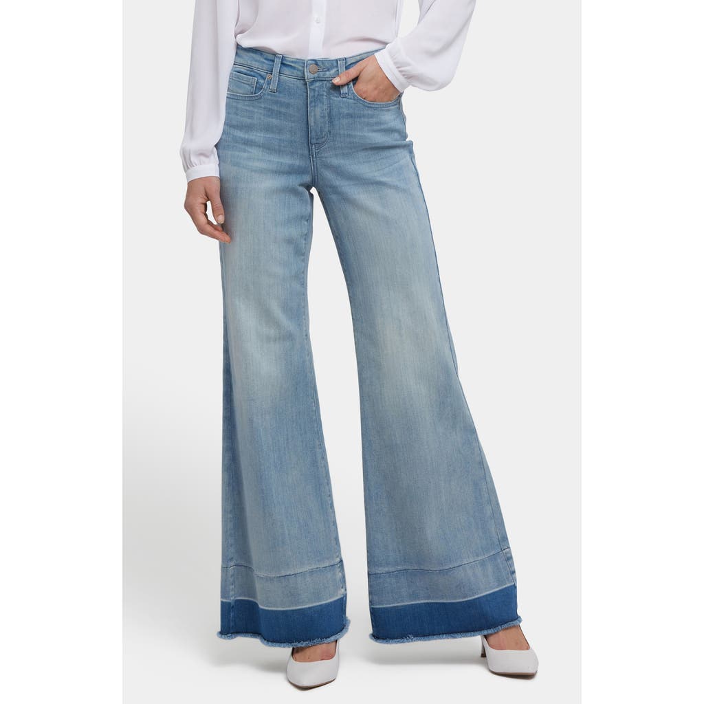 Nydj Mia Frayed Shadow Hem Wide Leg Palazzo Jeans In Blue