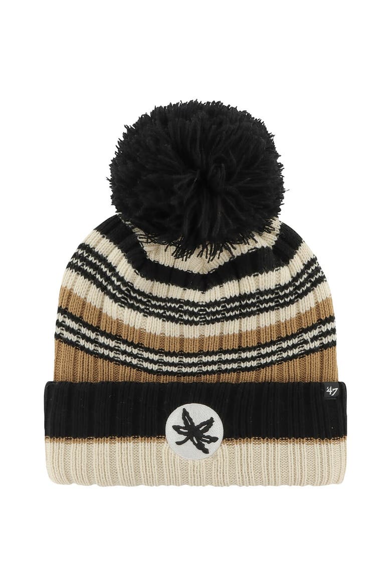 Women's '47 Khaki Ohio State Buckeyes Barista Cuffed Knit Hat with Pom, Main, color, Khaki