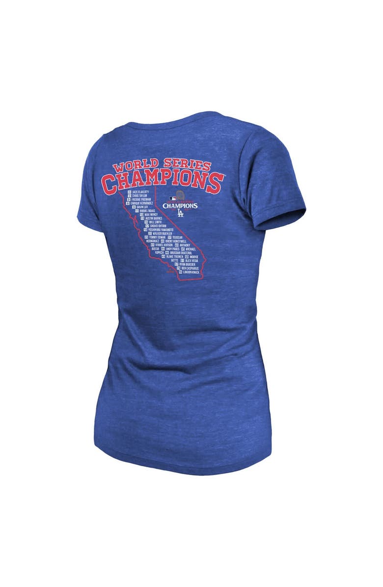 Majestic Threads Women's Majestic Threads Royal Los Angeles Dodgers 2024 World Series Champions Tri-Blend Roster T-Shirt, Alternate, color, 