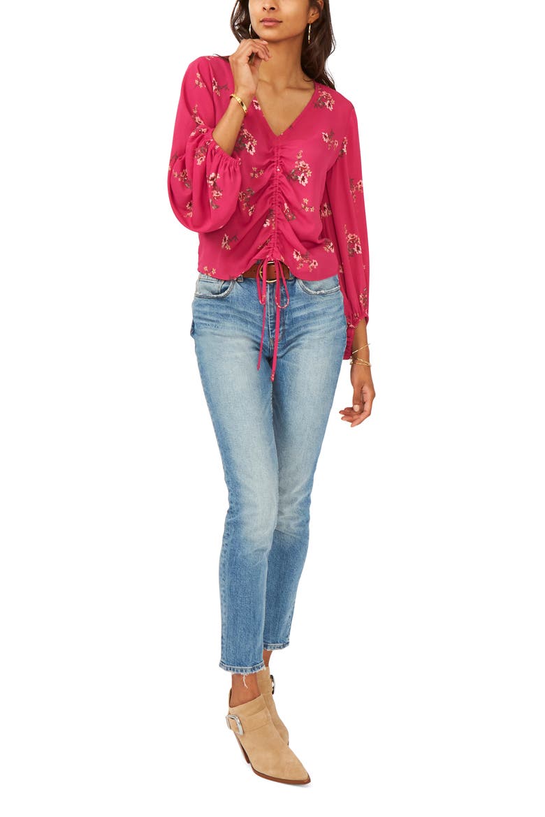 Floral Ruched Front Blouse, Alternate, color, FUCHSIA PINK