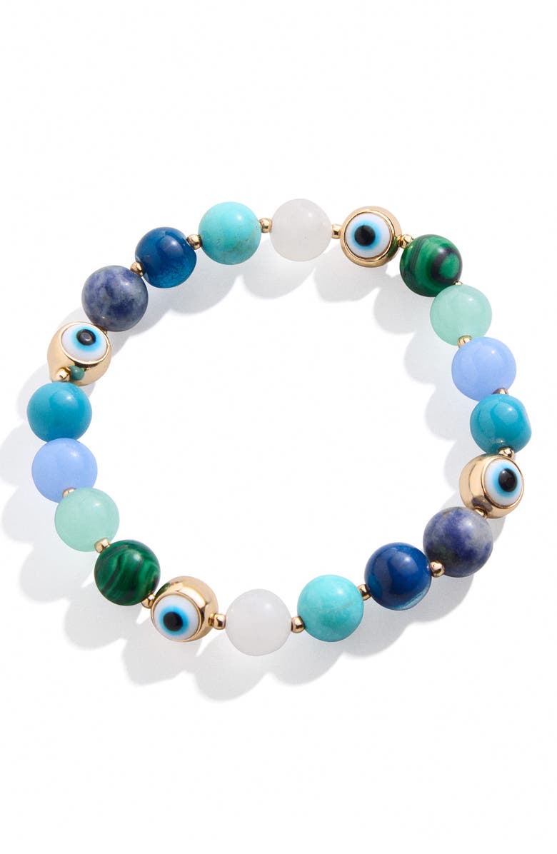 BaubleBar Evil Eye Beaded Stretch Bracelet, Main, color, Cool Multi