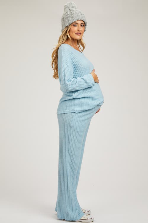 Pinkblush Ribbed Soft Knit Long Sleeve Pajama Set In Blue