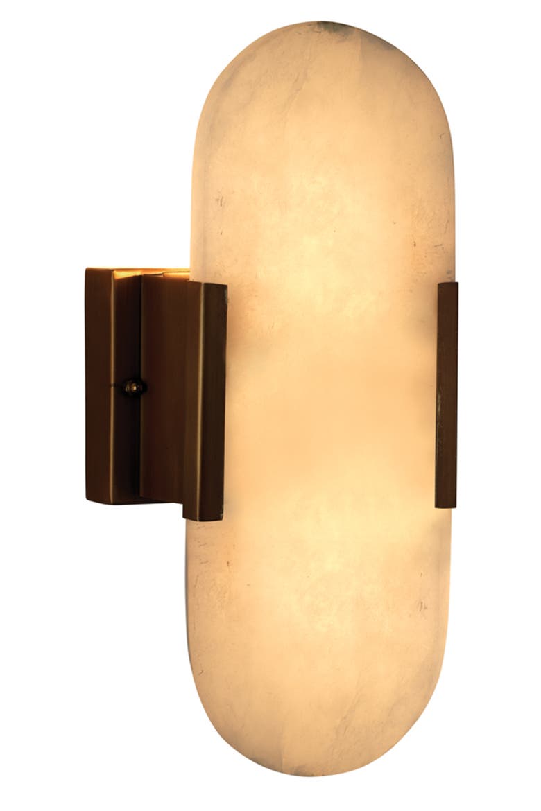 Delphi 2-Light Alabaster Wall Sconce, Antique Brass Metal, Alternate, color, Antique Brass