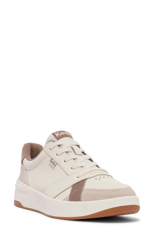 Keds® The Court Leather Sneaker in White/Taupe Leather 