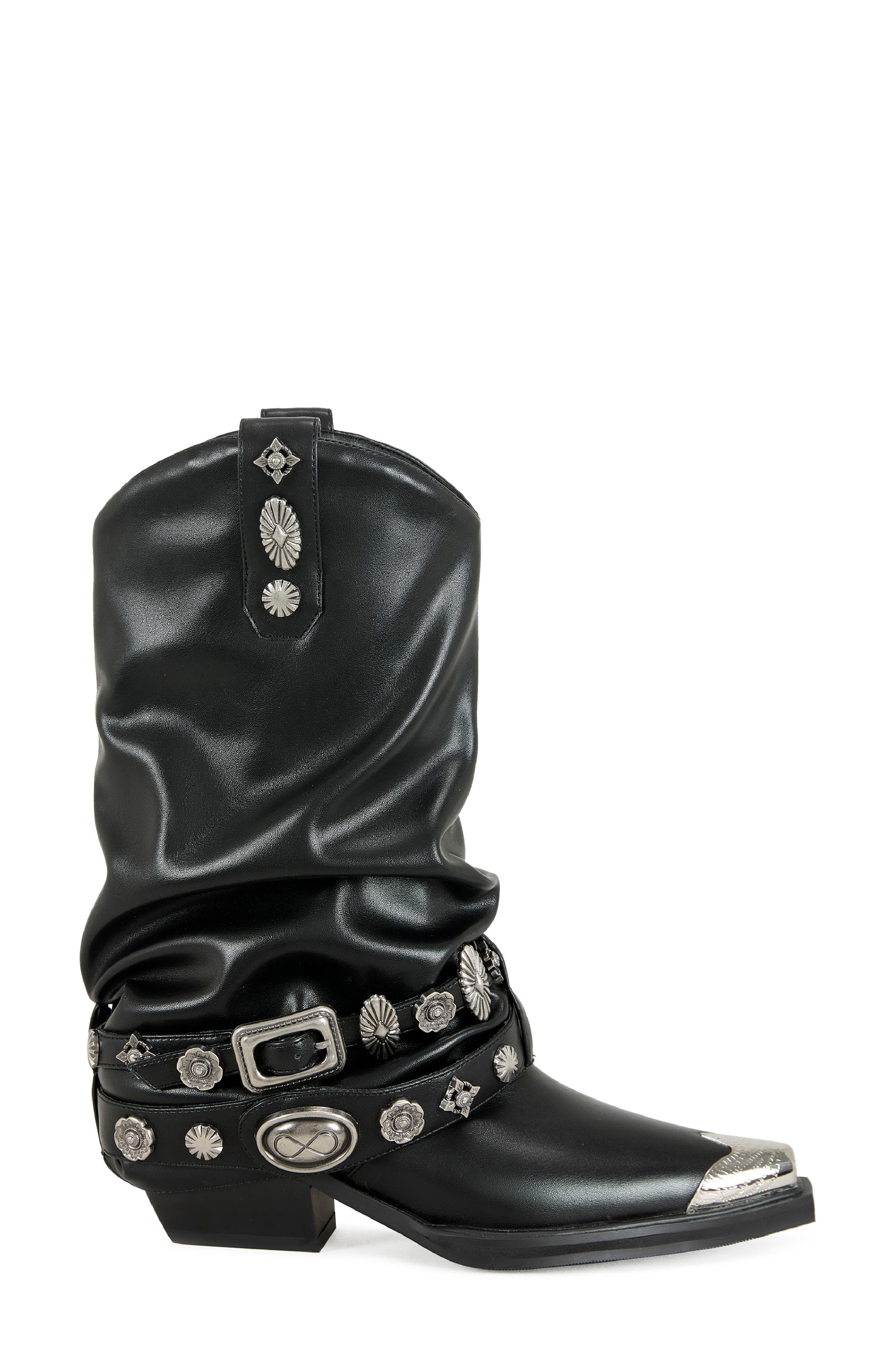 AZALEA WANG Ashraf Studded Western Boot, Alternate, color, Black