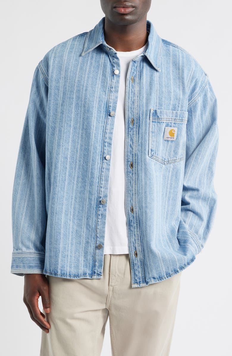 Carhartt Work In Progress Rylan Stripe Cotton Denim Button-Up Shirt Jacket, Main, color, Rylan Stripe Blue Stone