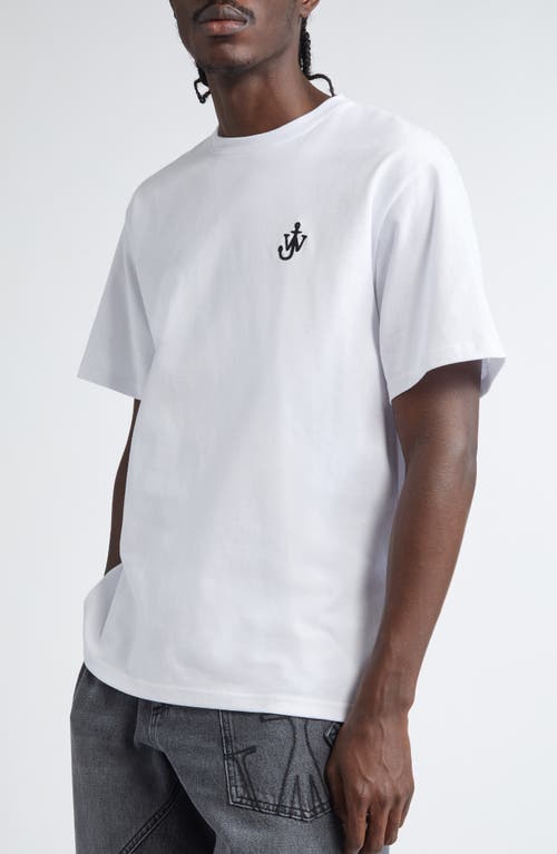 Jw Anderson Men White Crewneck T-shirt With Logo Embroidery On The Front In Cotton Man In White