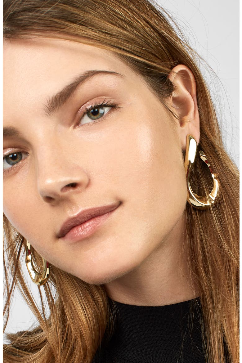 Avani Hammered Twisted Hoop Earrings, Alternate, color, GOLD