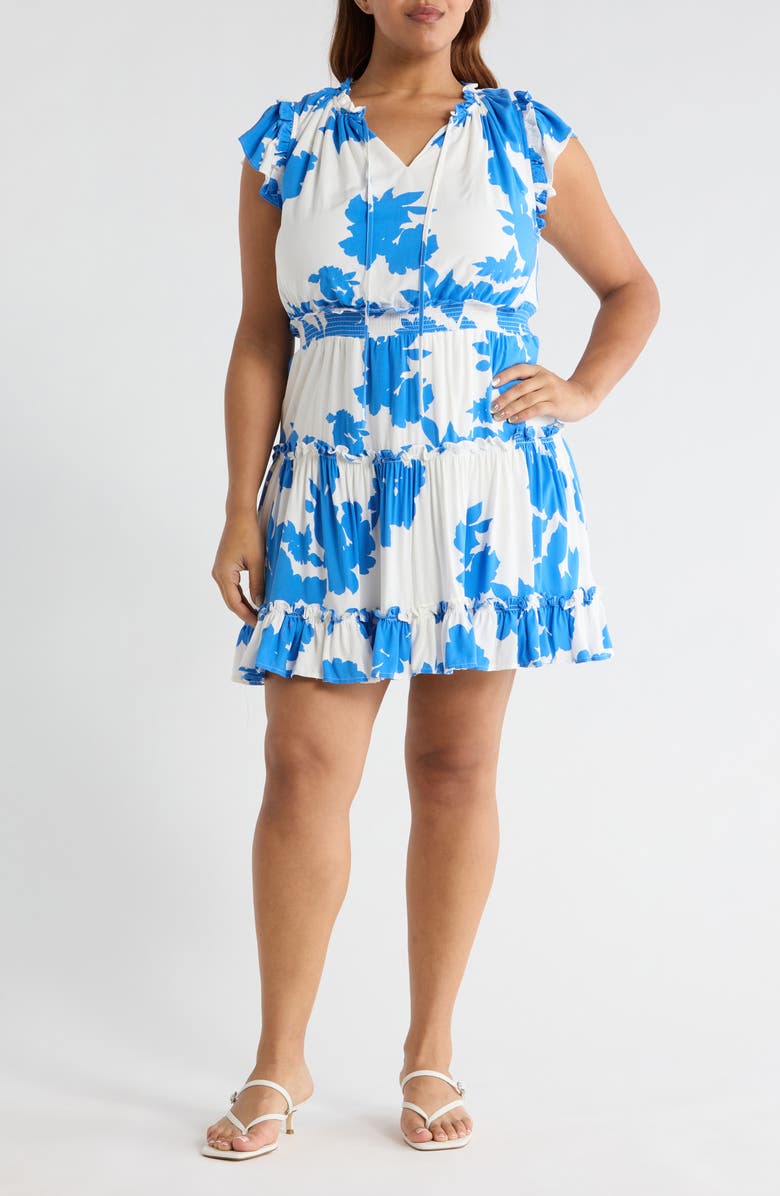 SUGARLIPS Don't Be Shy Toledo Tiered Dress, Main, color, White-Blue