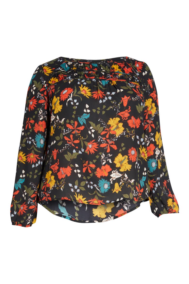 Gibson Ruched Yoke Top, Alternate, color, BLACK MULTI FLORAL
