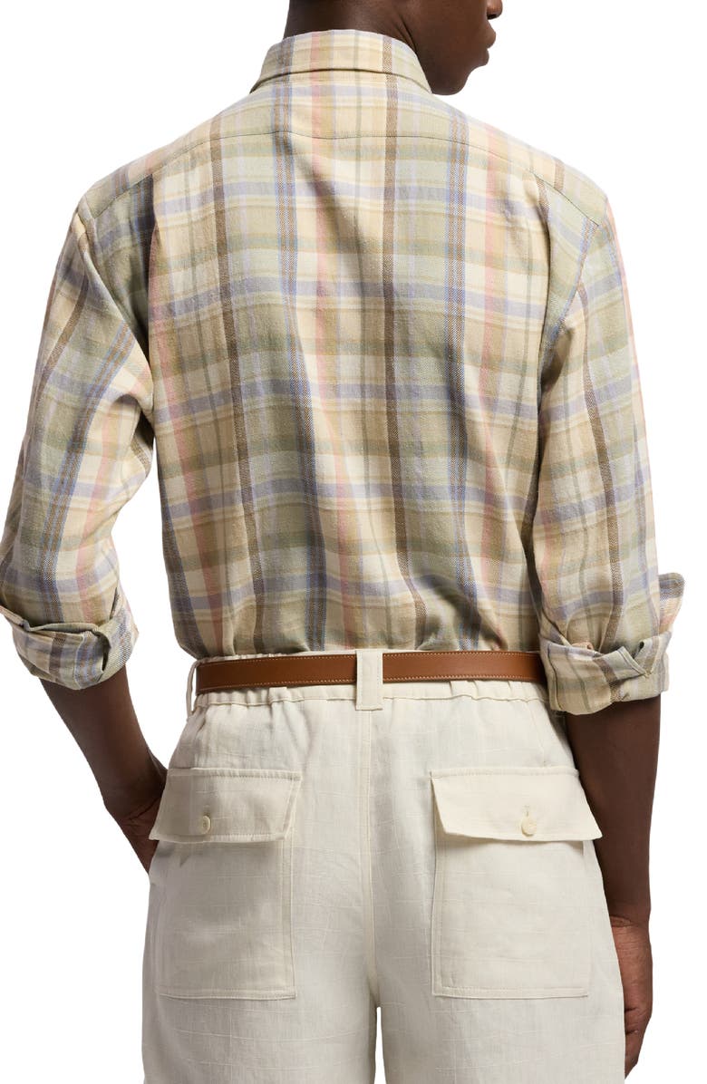 Ralph Lauren Purple Label Plaid Hemp & Cotton Button-Up Shirt, Alternate, color, Cl Cream Multi