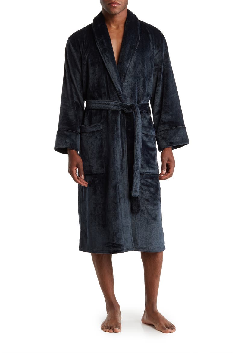 Plush Heathered Fleece Robe, Main, color, BLACK