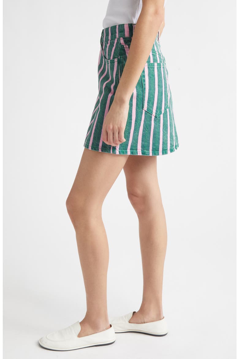 Ruudut Stripe Denim Miniskirt, Alternate, color, GREEN PINK