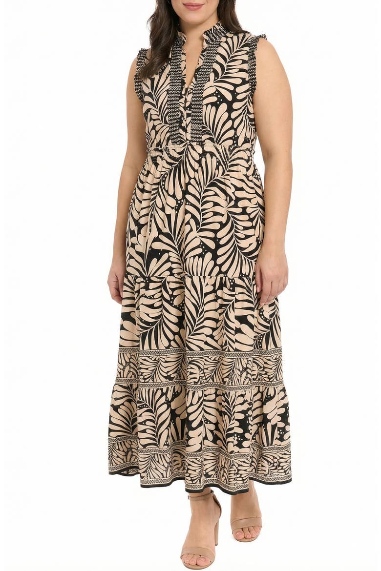 Smocked Waist Sleeveless Maxi Dress, Main, color, BLACK/ CREAM