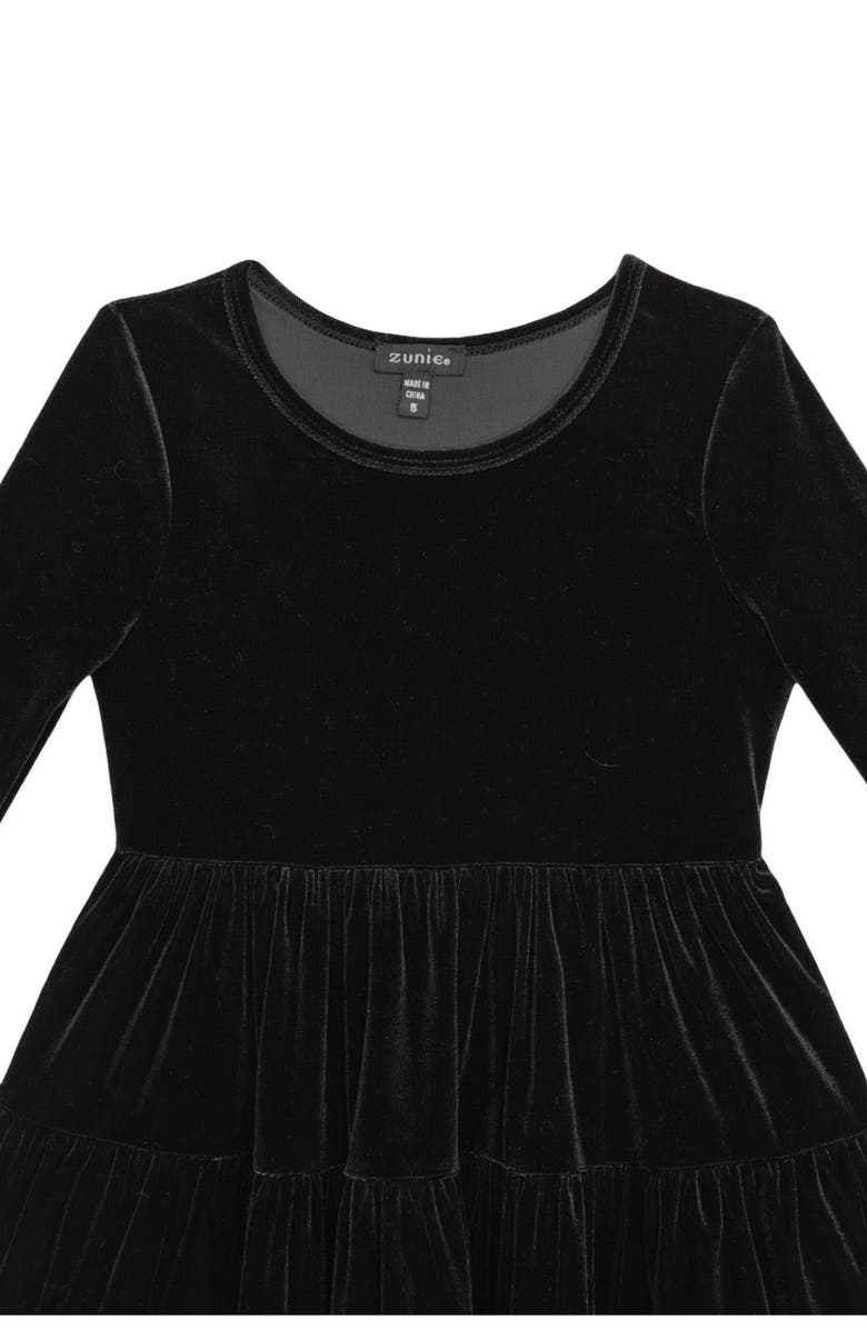 Zunie Kids' Long Sleeve Velvet Tiered Dress, Alternate, color, Black