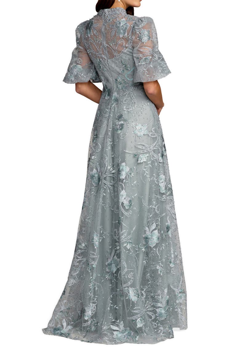 Queen Anne Puff Sleeve A-Line Gown, Alternate, color, French Blue