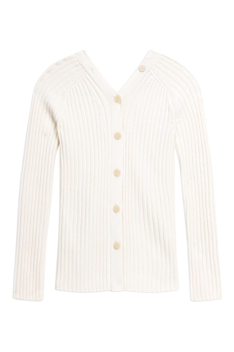 Rib Merino Wool Open Back Cardigan, Alternate, color, WHITE