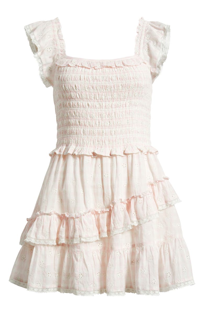 LoveShackFancy Eyelet Ruffle Minidress, Alternate, color, Angel Pink