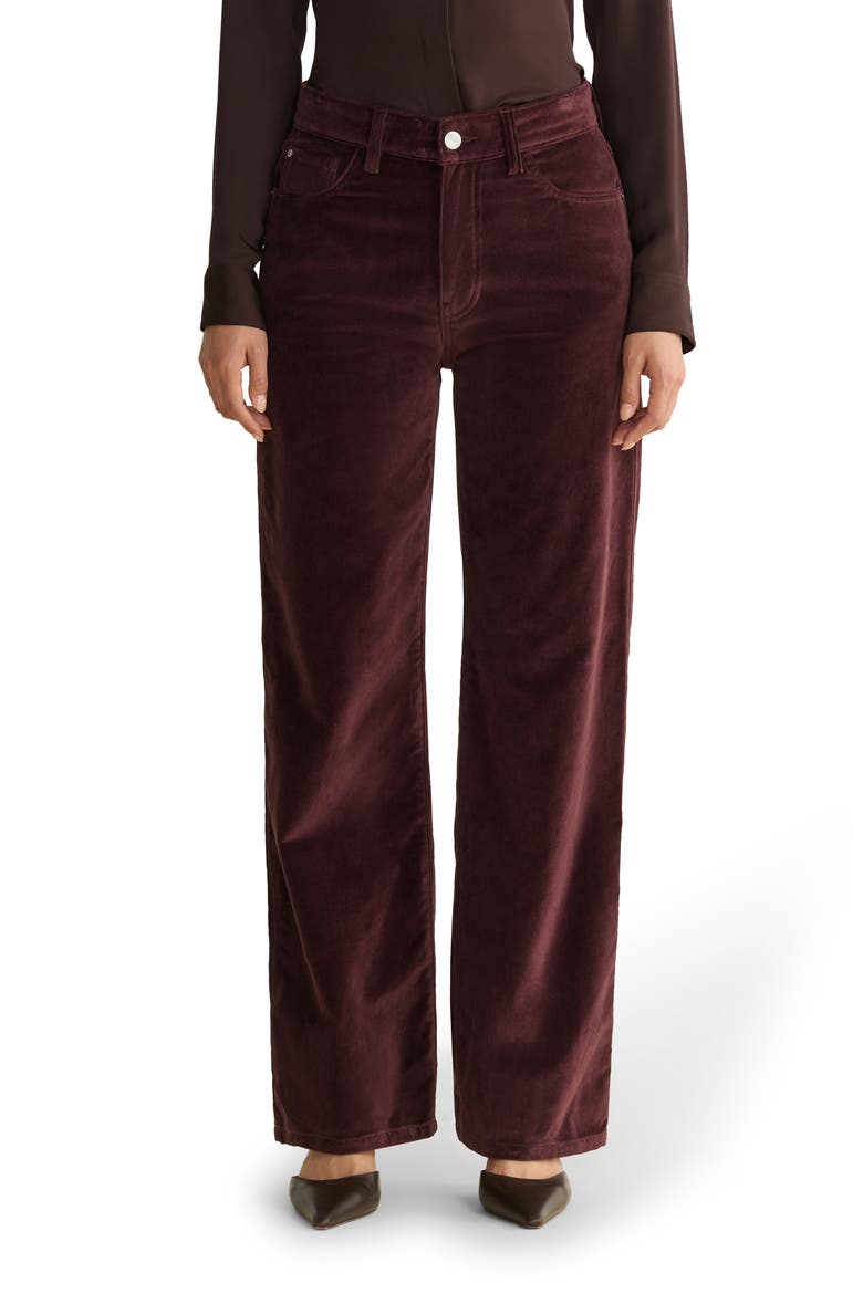 SAT '90s High Waist Relaxed Straight Leg Velvet Pants, Main, color, OXBLOOD