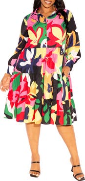 BUXOM COUTURE Floral Long Sleeve Shirtdress