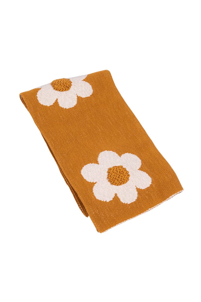 Cotton Knit Baby Blanket with Flower Prints, Multicolor, Main, color, Yellow