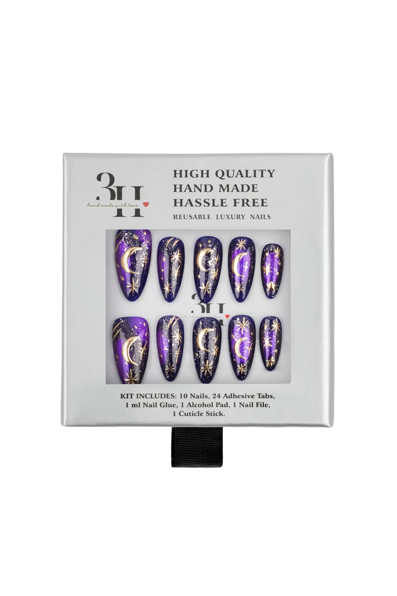 Moonlit Magic Luxury Handmade Press On Nails, Main, color, Purple