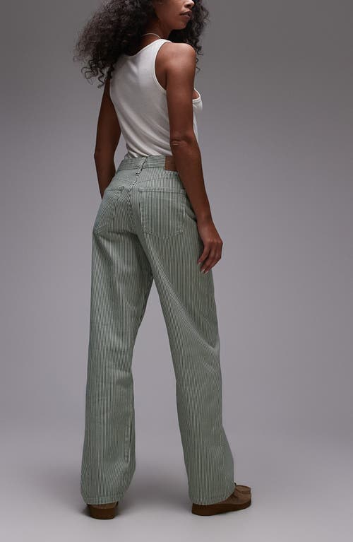 Topshop Stripe Mid Rise Column Jeans In Mid Green