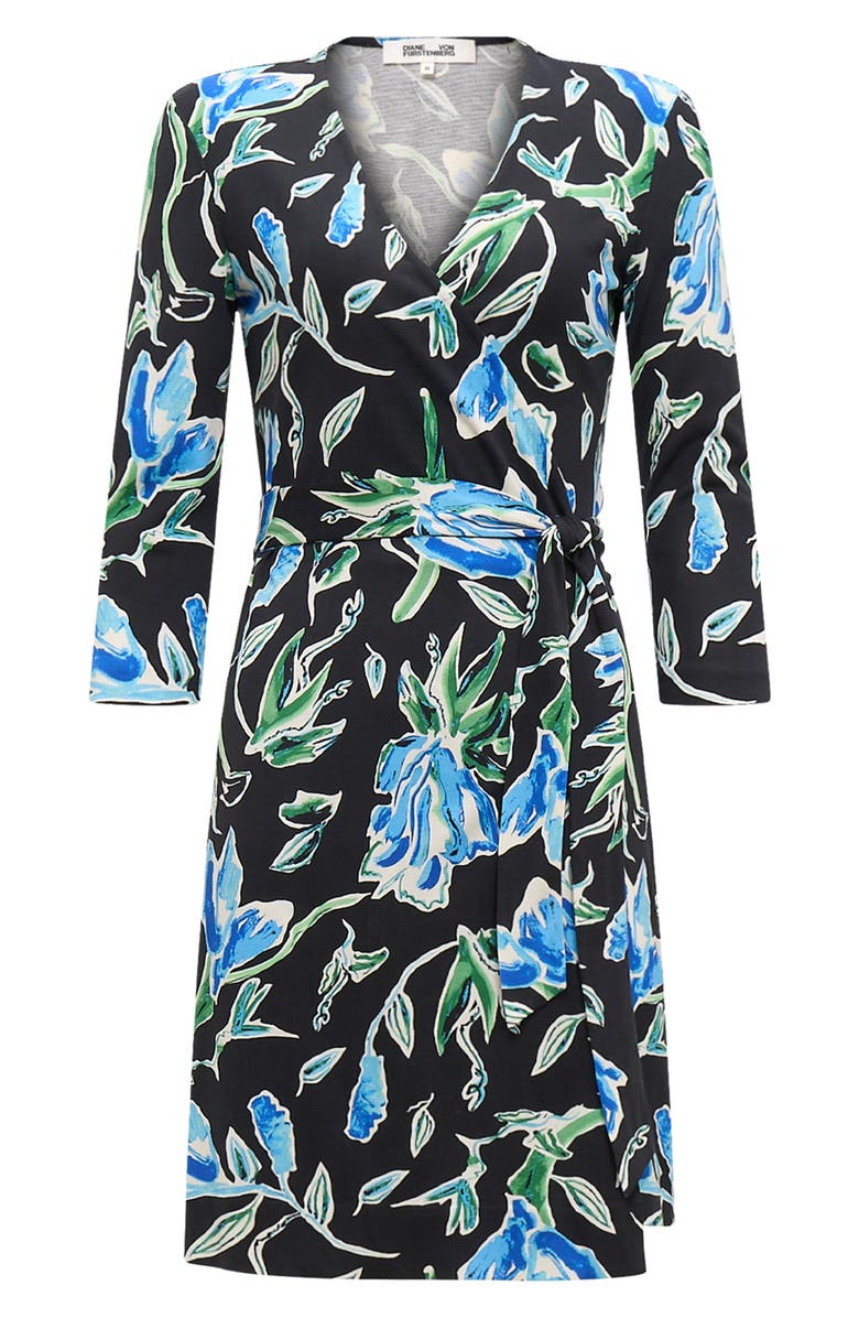 DVF Julian Two Floral Print Silk Wrap Dress, Alternate, color, Tulip Fields Blue Lg