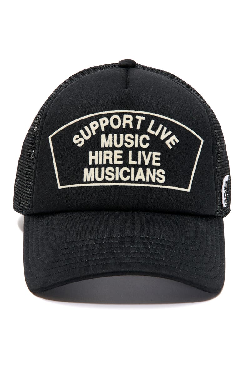 Support Live Music Trucker Hat, Alternate, color, BLACK