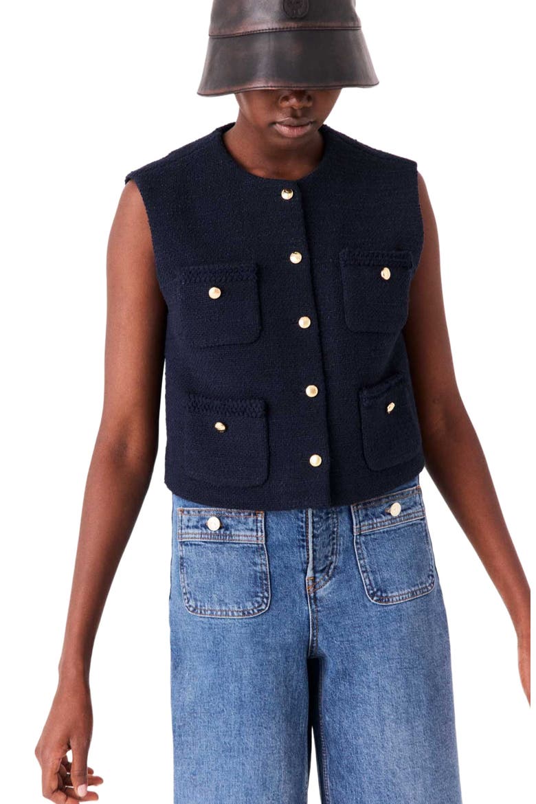 Sleeveless tweed jacket, Alternate, color, Navy