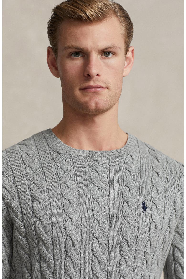 Cable Knit Cotton Crewneck Sweater, Alternate, color, GREY